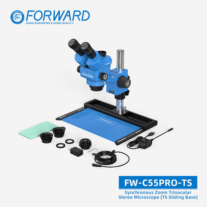 Microscopio Trinocular FW-C55Pro – Zoom Síncrono y Base Deslizante TS