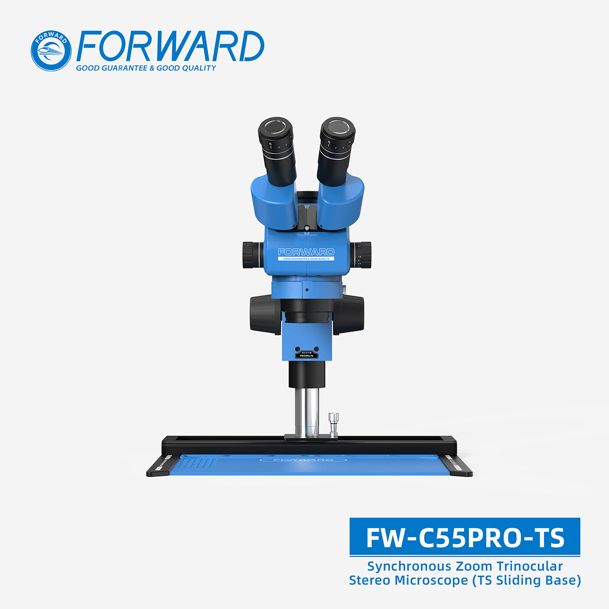 Microscopio Trinocular FW-C55Pro – Zoom Síncrono y Base Deslizante TS