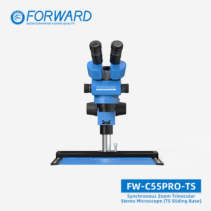 Microscopio Trinocular FW-C55Pro – Zoom Síncrono y Base Deslizante TS