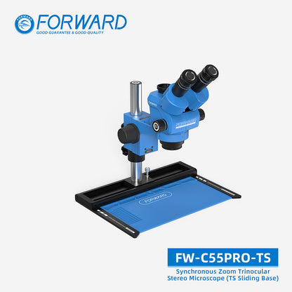 Microscopio Trinocular FW-C55Pro – Zoom Síncrono y Base Deslizante TS