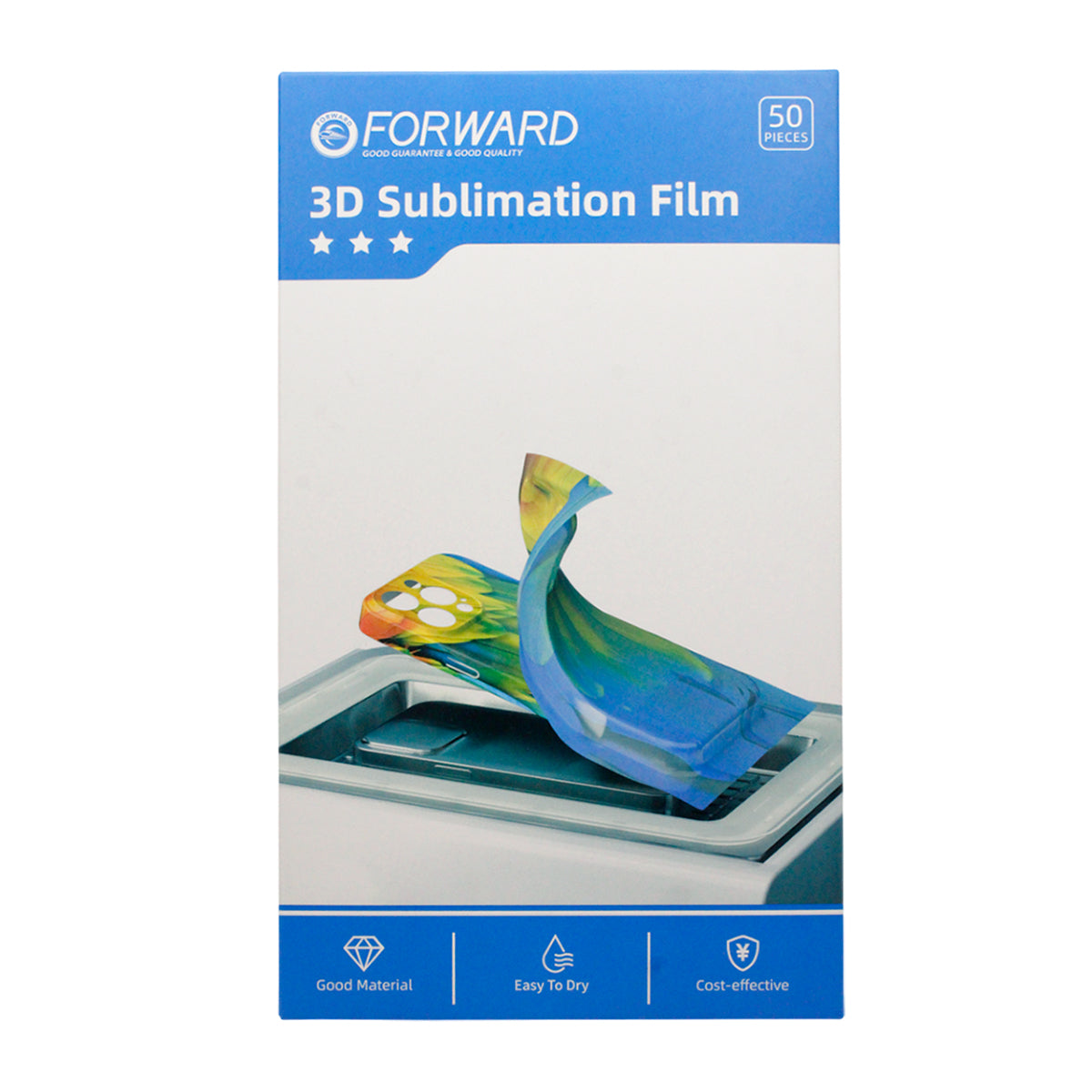 Paquete 50 piezas de Micas de Hidrogel Forward – Sublimación 3D (3 Estrellas)