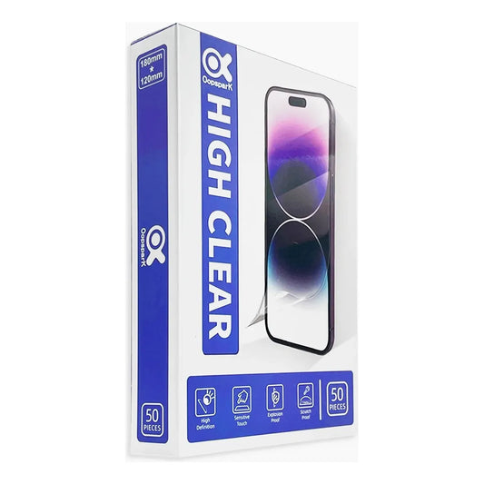 Paquete 50 Micas de Hidrogel Transparente – Outspark 4E OK-05