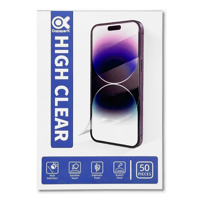 Paquete 50 Micas de Hidrogel Transparente – Outspark 4E OK-05